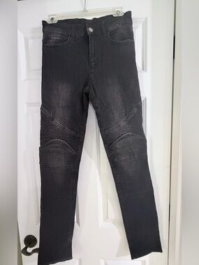 Women's Black Straight-Leg Biker Jeans